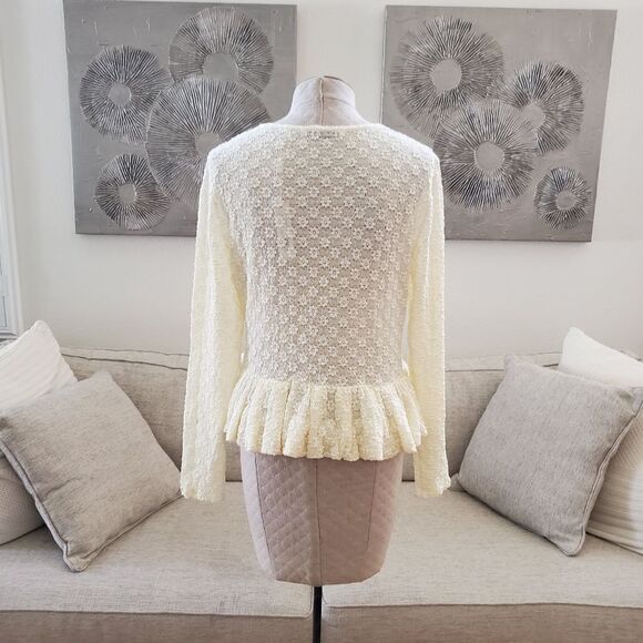 NEW! Rebecca Taylor Peplum Hem Long Sleeve Blouse - size XL in Vanilla - Picture 10 of 15